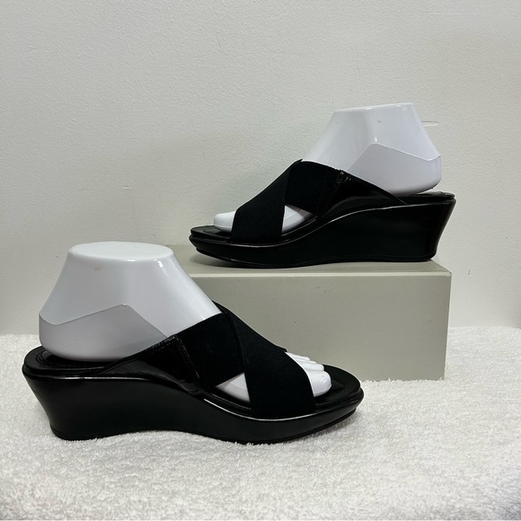 Dansko Ava Black Leather Platform Wedge Sandals - Picture 2 of 13
